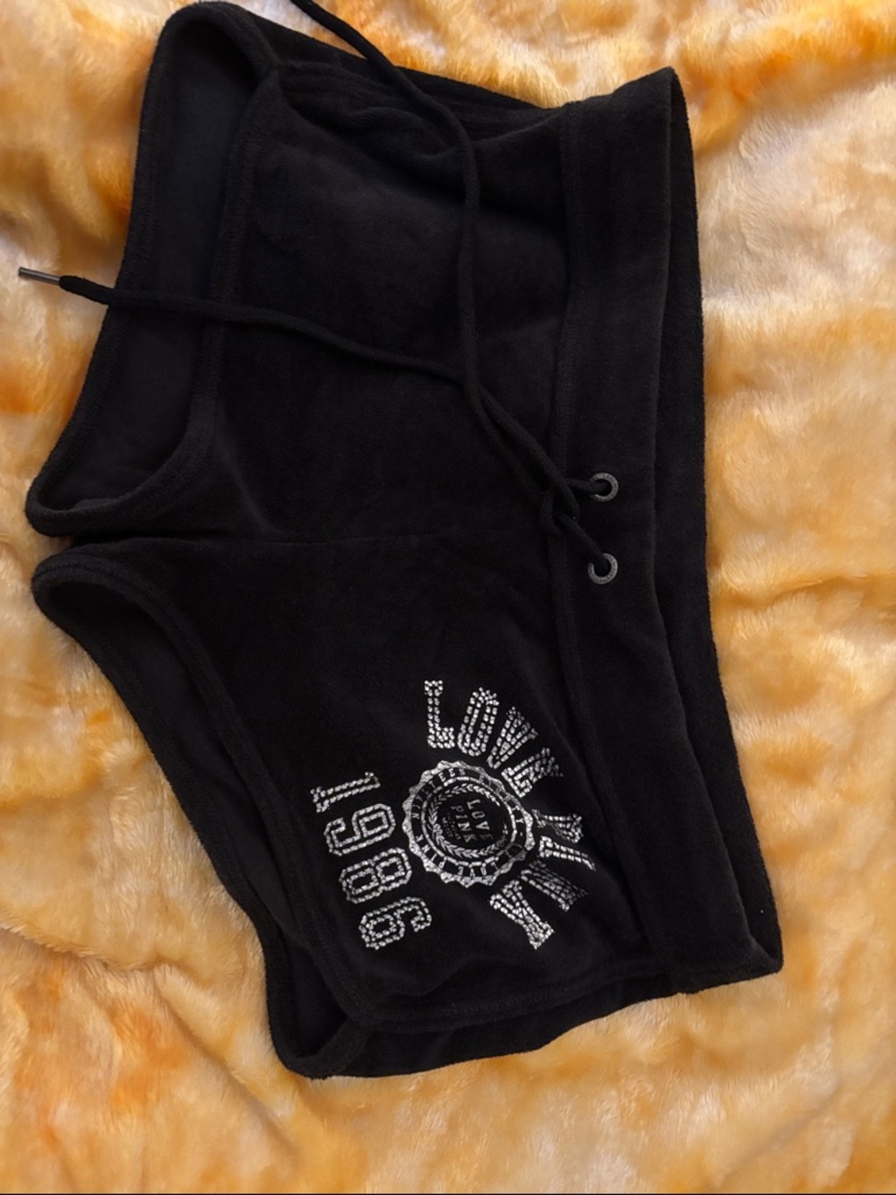 PINK Victoria's Secret Black Terry Drawstring Athletic Shorts - Picture 4 of 5